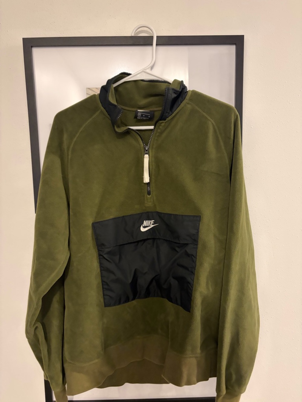Nike Olive Green Half-Zip Fleece with Black Front Pocket